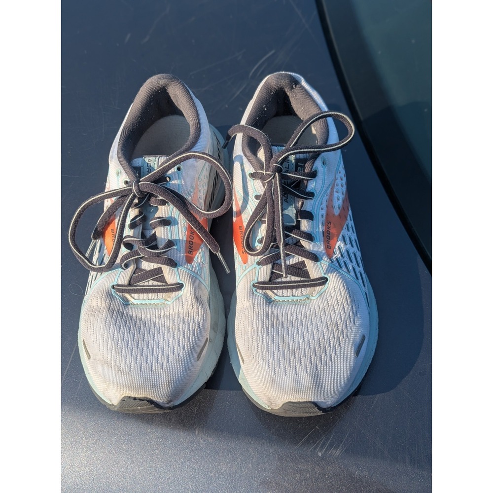 Brooks Adrenaline GTS 21 Size 6 Running Shoes Gray Blue Coral Athletic Sneakers